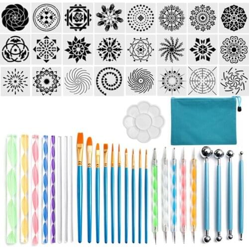53Pcs Mandala Dotting Tools Set for Painting Rock Stone Acrylic Stick Stencil Template Drill Pen Palette Kit