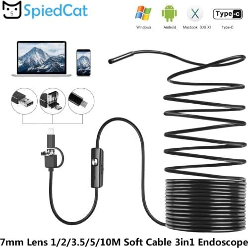 7mm mini Lens 3in1 1/2/3.5/5/10M soft Cable Micro USB TypeC USB Windows Computer Endoscope Snake Borescope Tube Snake Inspection