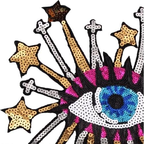 Cartoon Big Stars Eye Sew/Iron On Appliques Glitter Sequins DIY Embroidery Patch XX9D