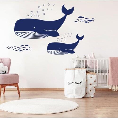 Large Whales Ocean Fish Wall Sticker Bathroom Kids Room Under the Sea Animal Whale Nautical Wall Decal Bedroom Vinyl Decor
