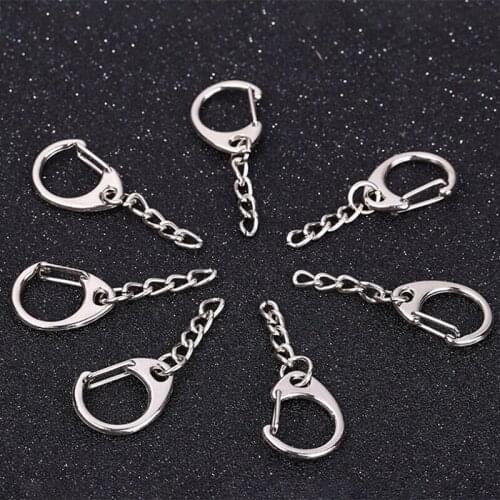 10pcs DIY Polished Silver Keyring Keychain Split Ring Short Chain Key Rings Metal Swivel Clasp Hooks Auto Making Parts