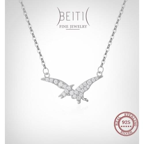 Beitil 925 Sterling Silver Cute Pterodactyl Personality Animal Necklace For Women Girl Cute Dazzling Clear CZ Fine Jewelry