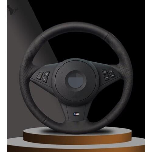 Black Artificial Leather Car Steering Wheel Cover for BMW E60 530i E63 E64 635D