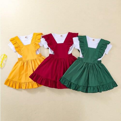 Citgeett Summer 0-24M Two-Piece Inafnt Baby Girls Clothes Sweet Solid Short Sleeves Romper and Fresh Ruffles Suspender Skirt Set