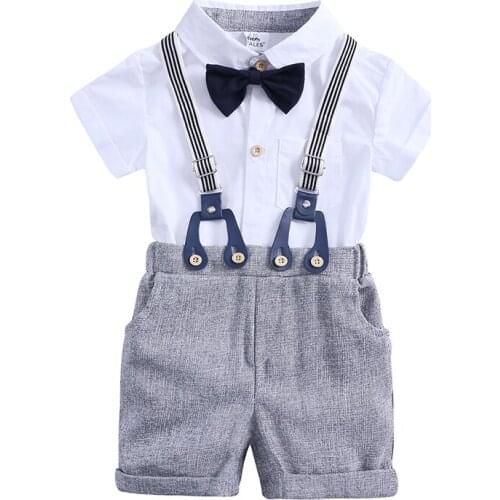 2019 New Baby boy clothes kids summer solid formal sets romper+shorts 2pcs bow tie clothes Toddler kids sets outfits 0-2 MB508