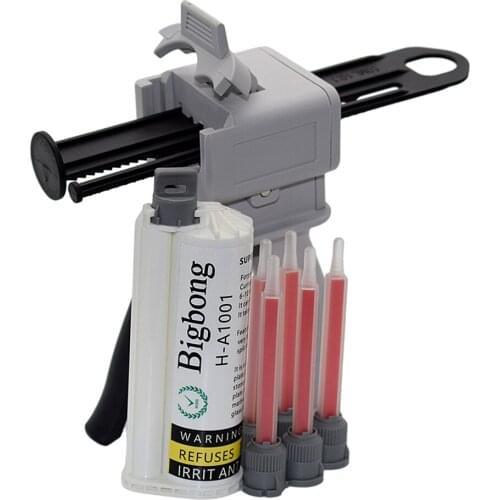 50ml AB Glue Gun Dispenser 10:1 Manual Caulking Gun with 50ml 10:1 Grey AB Glue Adhesives and 5pc 10:1 Static Mixing Nozzles Set