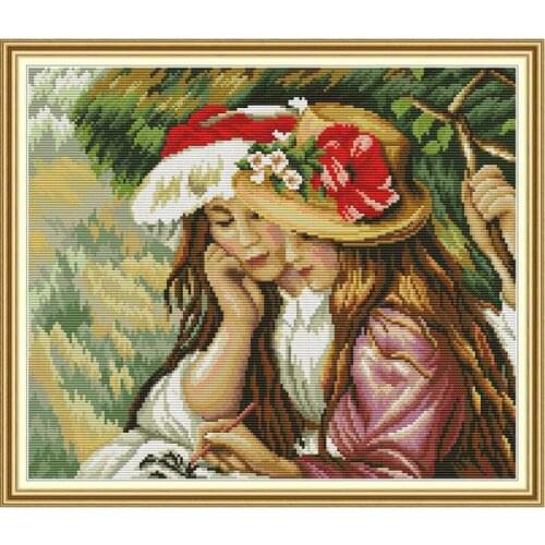 Girls painting counted printed on the canvas 11CT 14CT DIY kit Chinese Cross Stitch embroidery needlework Sets home decor