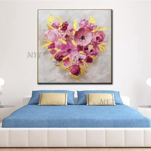 A Heart Made Up Of Many Flowers Abstract Oil Painting Modern Wall Art Living Room Picture Home Decoration100% Handmade Unframe