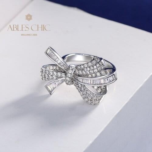 Solid 925 Silver Lab Diamonds Bow Knots Wedding Ring 5A Zircon Bridal Butterfly Bowknot Women Engagement Rings S2R1S2R1090