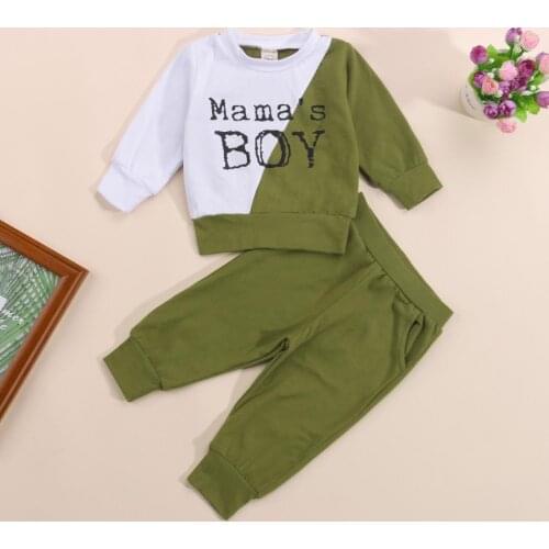 Baby Boy 2Pcs Fall Spring Patchwork Clothes Outfits Set Long Sleeve Letter Print Color Block Pullover Pants Set Warm Babys Sets