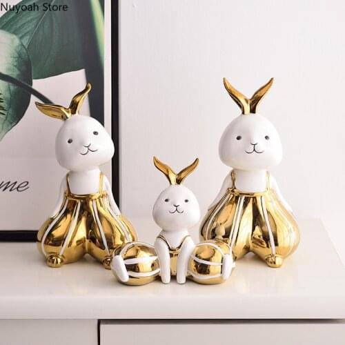Creative Cute Ceramic Rabbit Ornaments Animal Sculpture Crafts Desktop Ornaments Living Room Home Decoration Accessories