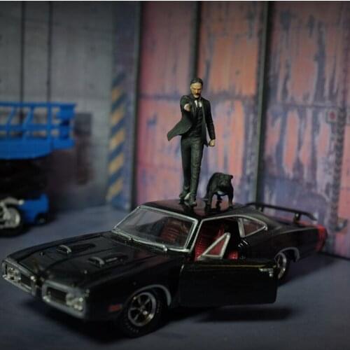 New 1:64 killer series Nanoer Pitbull doll car scene set American Pit Bull Terrier character doll resin movie vehicle toys parts