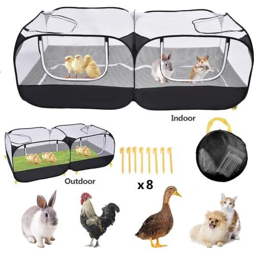 2-in-1 Pet Playpen Small Animals Tent Rabbit Cage Chicken Coop Indoor Outdoor Exercise Yard Fence for Dog Cat Rabbits Hamster