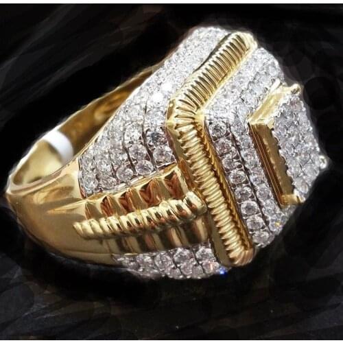 Fashion Rhinestone Mens Ring Stylish Hip Hop Gold Color Rings For Men Punk Jewelry Male Wedding Bands Engagement Promise Gifts