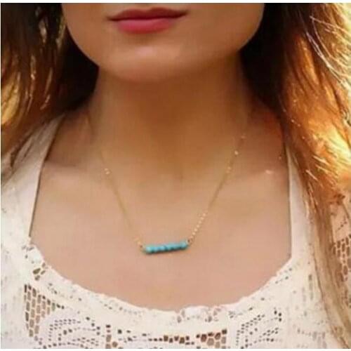 N328 2018 Summer beach simple and elegant natural blue stone beaded necklace short female couple the most beautiful gift