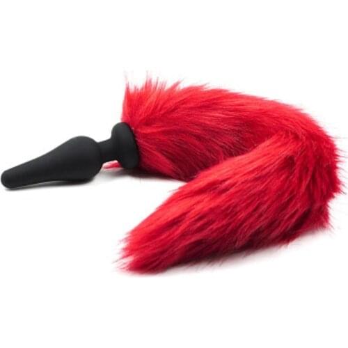 New black silicone Anal Plug beads red fox tail Butt plug Role Play Flirting Fetish sex Toy for Women