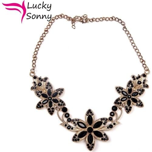 New Fine Jewelry Vintage Maxi Necklace Fashion Collares Rhinestone Flower Woman Choke Necklaces & Pendants in Lucky Sonny Store