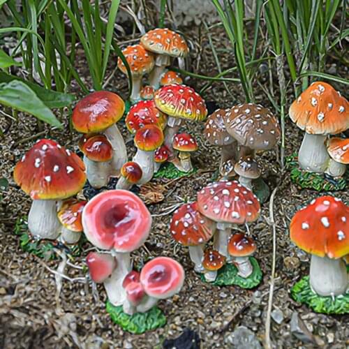 Practical Great Lovely Mushroom Figurine Supplies Decor Resin Garden Statue Fadeless for Household