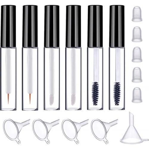 100pcs 10ml Empty Mascara Tube Eyeliner Bottle Lip Gloss Tubes Vials Containers with Wands Brushes and Rubber Inserts, Funnels