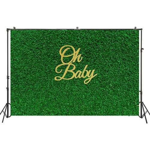 Oh Baby Backdrop How We Wonder What You Are Baby Shower Party Banner Green And Gold Photography Backdrop Gorgeous Portrait Scene