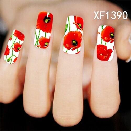 Nail art sticker Rose flower bright green purple lavender flowers pattern long lasting water transfer slider nail decals XF002