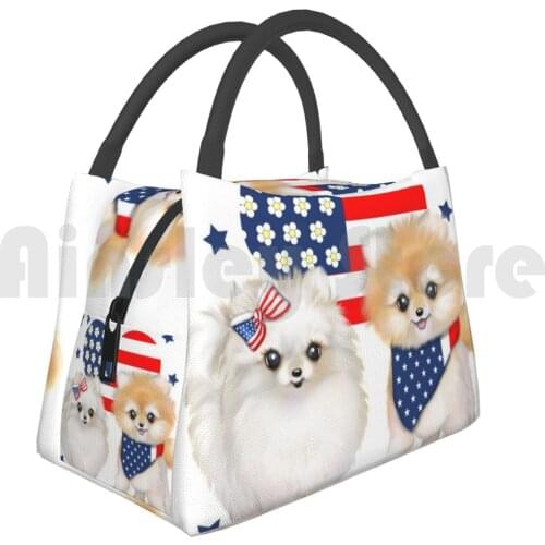 Cooler Lunch Bag Picnic Bag Patriotic Pomeranians Bycatiacho 2381 Pomeranian Pom Dog Pets Patriotic Usa Flag Love