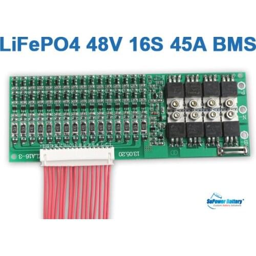 SuPower 16S 3.2Vx 16 48V 51V 58.4V 45A LiFePo4 LFP LiFe Battery BMS Management System Balance PCB Chip Protection Circuit Board