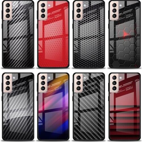 Carbon Venom Structure Fiber Tempered Glass Cover For Samsung Galaxy S21 Plus Ultra M21 M31 M51 A52 A72 Phone Case Coque