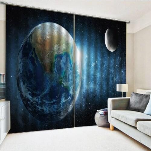 High quality custom 3d curtain fabric blue sky stars curtains Printing Blackout 3D Curtains for Living Room Bedding Room Hotel