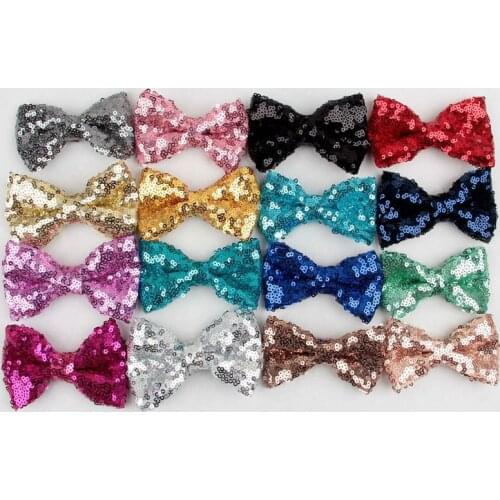 Yundfly 30pcs Sequins Bows For DIY Headband Hair Clips Flower Bowknot with Paillettes for Kids Girl Hair Accessories