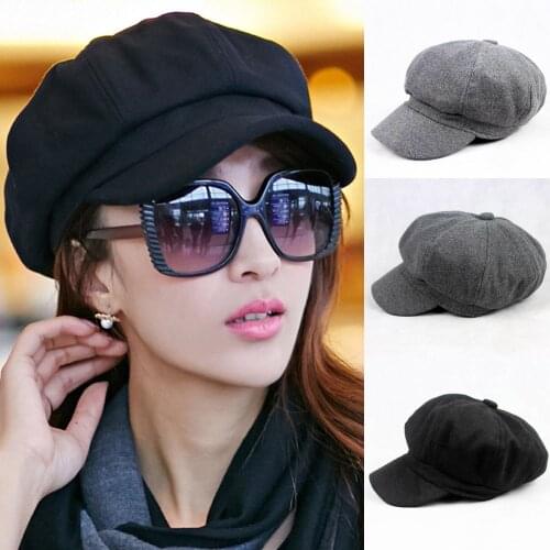 Women Solid Color Woolen Gatsby Newsboy Hat Peaked Flat Cabbie Driver Cap Baker HATCS0033