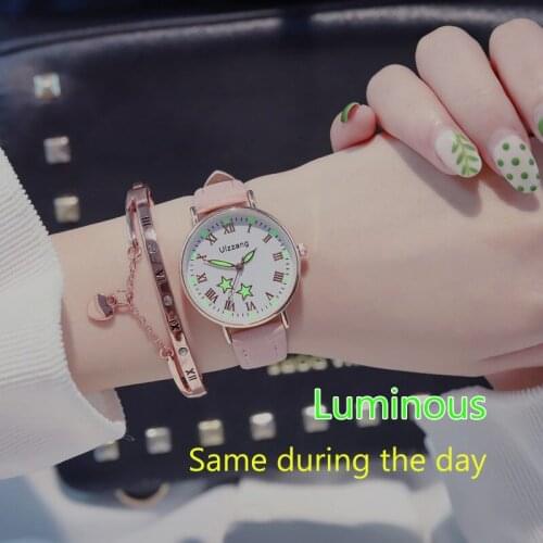 Fashion Luminous Hands Women Watches 2019 Casual Ulzzang Brand Stars Dial Female Quartz Leather Clock Ladies Wristwatches Gifts