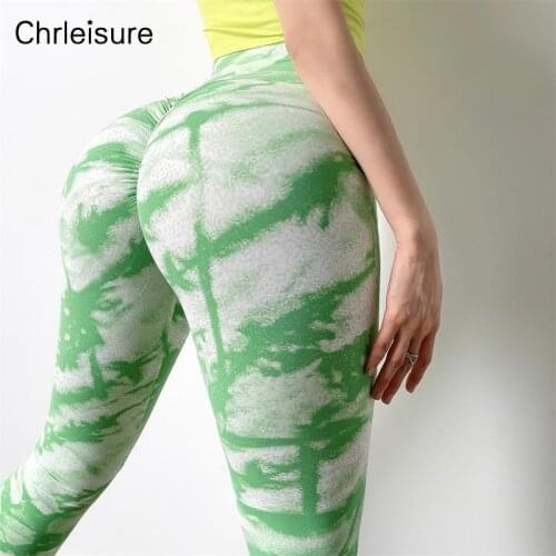 CHRLEISURE Women Push Up Leggings High Waist Tie Dye Fitness Printed Leggings Sexy Bubble Butt Clothing Female Sportswear
