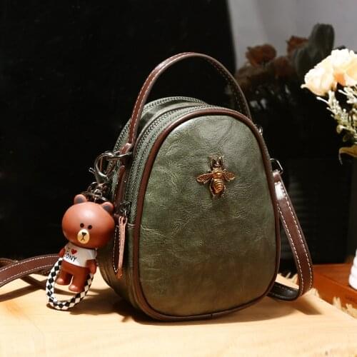Women Bags Genuine Leather Shoulder Bag Crossbody Famous Brand Tote Handbag Cute Small Fashion Shopping Bag with Bear Pendant