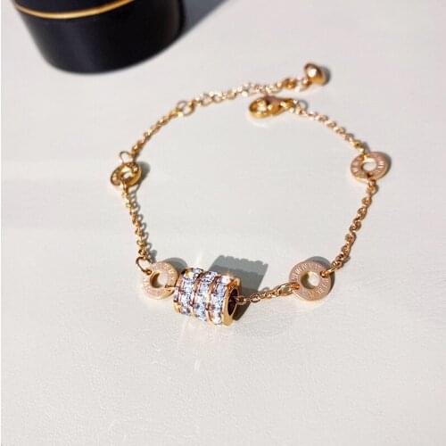 Wukaka Roman number Chain Stainless Steel Woman Bracelet For Female Bangle With Stone Luxury Brand Design Jewelry