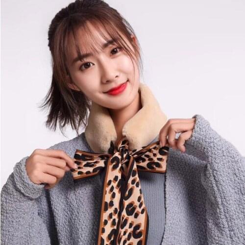 Fashion Women Girls Imitation Faux Rabbit Fur Neckerchief Shawl Scarf Stole Bowknot Leopard Print Warm Cute Scarf Accessories