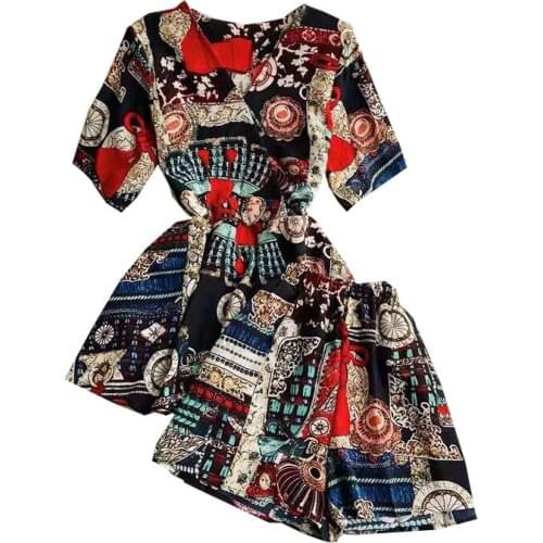 French Fashion 2021 Summer Women Short Sleeve V-Neck Polka Dot Print Dress+Hot Shorts 2 Piece Set Casual Floral Outfit