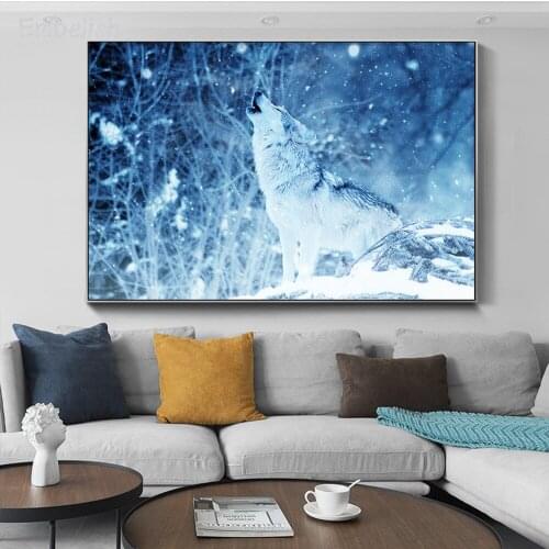 1 Pieces New Quality Print Canvas Oil Paintings For Living Room Wolf Shouting In Snow Wild Animals Home Decor Pictures Posters