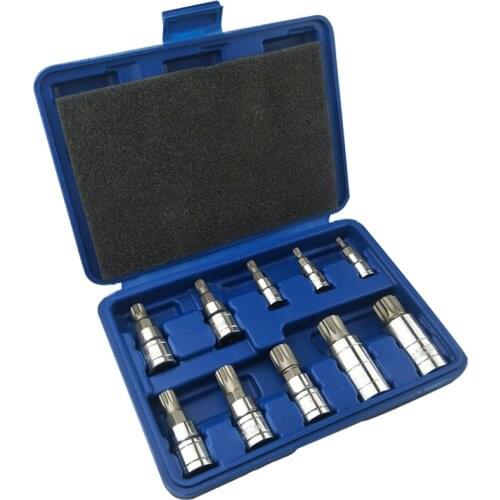10PCS/Set XZN Tampered Triple Square Spline Bit Socket Driver Set with Storage Box, M4-5-6, M8-9-10-12, M14, M16, 18 - CRV