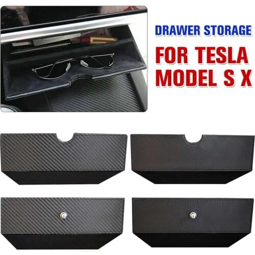 For Tesla Model X Model S Center Console Storage Box Drawer Tray Carbon Fiber Style Storage Box Car Interior Accessories