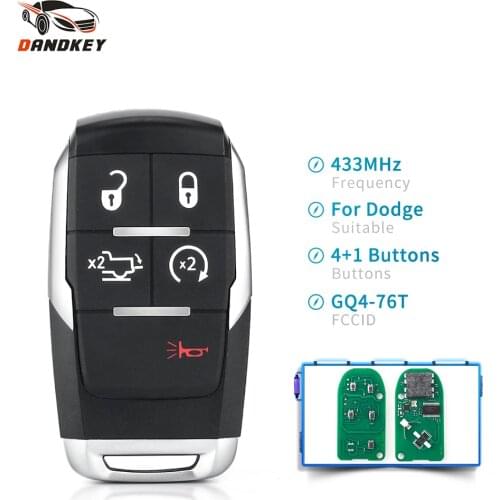 Dandkey For Dodge RAM 2500 3500 4500 5500 2019 2020 2021 GQ4-76T 433Mhz Keyless Entry 5 Buttons Smart Car Remote Control Key