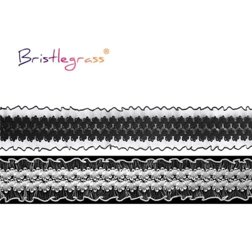 BRISTLEGRASS Combo 4 Yard 30mm Mesh Tulle Frilly Ruffled Decorative Lace Trim Elastics Spandex Band Tape Tutu Dress Sewing Craft