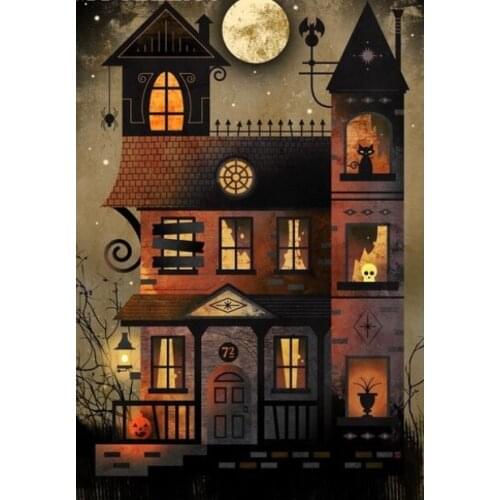 DIY Diamond Painting Full Drill Square/Round Scenery Pictures Diamond Mosaic House Diamond Embroidery Halloween Manual Hobby
