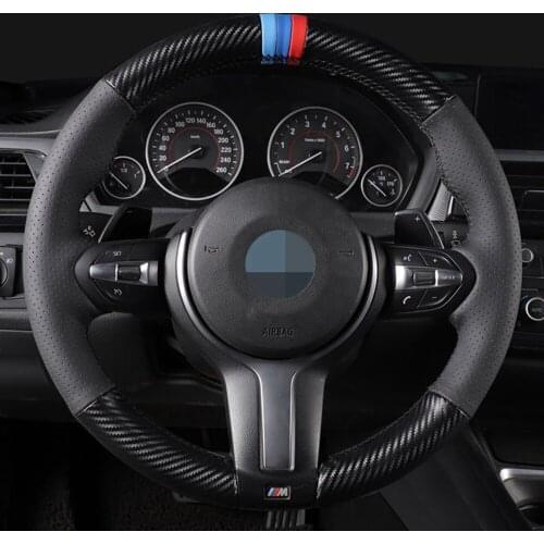 Car Steering Wheel Cover Non-Slip Black Carbon Fiber Leather For BMW M3 M4 2014-2016 F33 428i 2015 F30 320d 328i 330i 2016