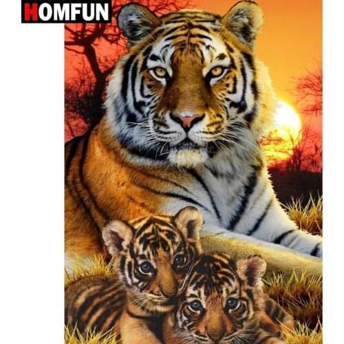 HOMFUN Art 5D Diy Diamond Painting "Animal tiger" Diamond Pictures Cross Stitch 3D Rhinestone Embroidery Decor A27843