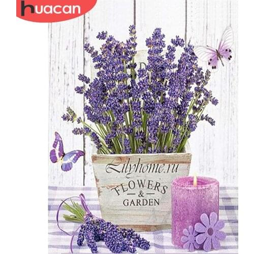 HUACAN Diamond Painting New Arrival Flower Vase Full Square/round Mosaic Embroidery Lavender Floral Diamond Art
