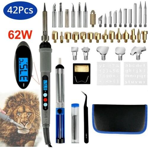 Wood Burning Pen Tool Craft Carving Pyrography Pen Soldering Iron 62W Adjustable Temperature Welding Embossing Soldering Pen Set