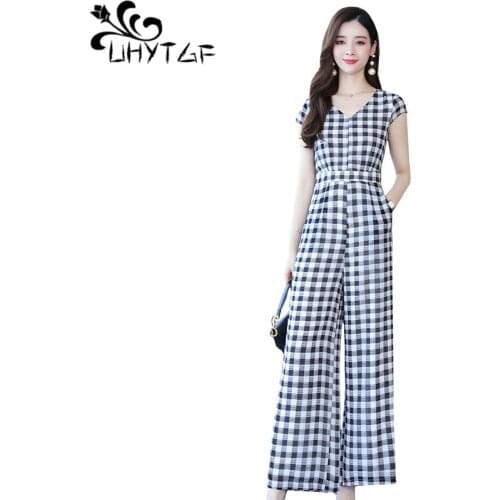 UHYTGF Fashion summer rompers womens jumpsuit Korean high waist wide leg pants elegant jumpsuit suit female Overalls women 1127