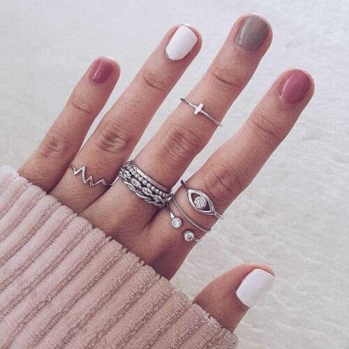 9Pcs/ Set Boho Women Rings Set Lightning Eyes Shape Vintage Silver Color Midi Ring Set Charm Lady Lover Gift Wholesale J017