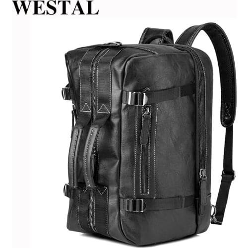 WESTAL leather duffle bag men travel weekend bag luxury designer luggage carry on bag overnight bag for men multifunctional back